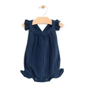 City Mouse Muslin Cross Back Romper in Midnight Blue